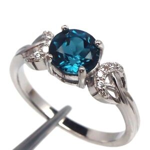 Elegant Natural Blue Topaz 1.20Ct and Zircon Ring 925 Sterling Silver Sz 7